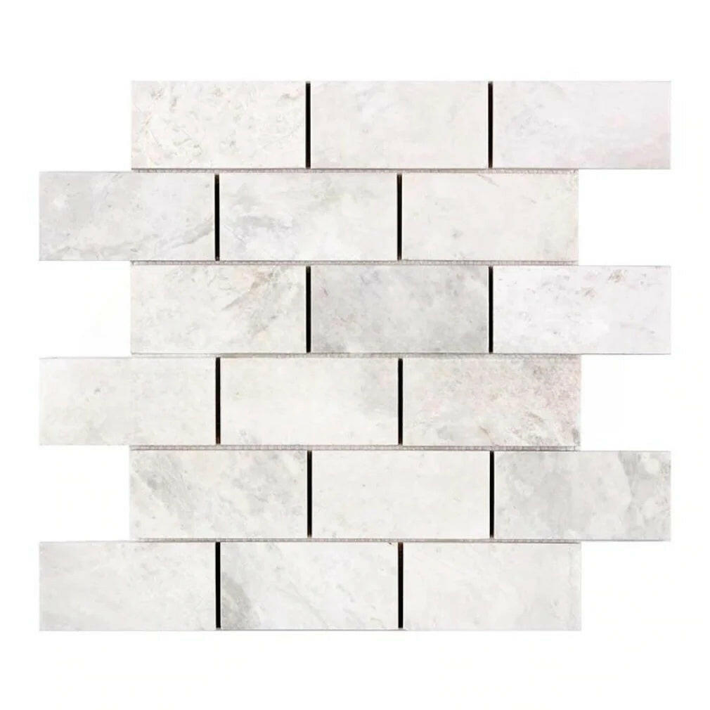 2 X 4 Bianco Congelato Dolomite Leathered Brick Mosaic Tile-Marble Mosaic-American Tile Depot