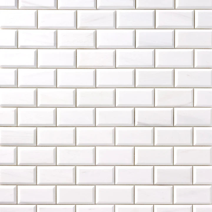 2 X 4 Bianco Dolomite Polished & Beveled Brick Marble Mosaic Tile-Marble Mosaic-American Tile Depot