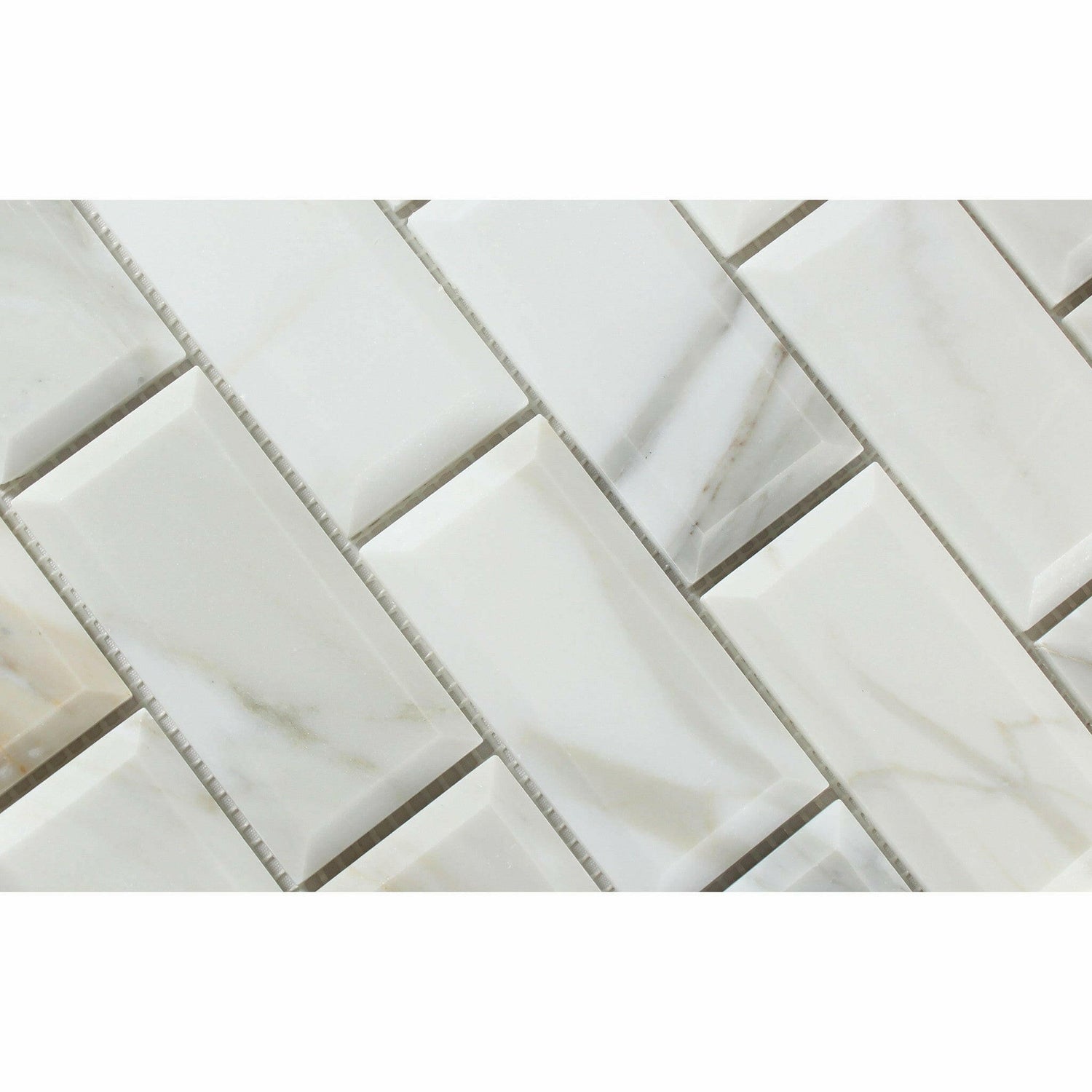 2 X 4 Calacatta Gold Marble Honed & Beveled Brick Mosaic Tile-Marble Mosaic-American Tile Depot