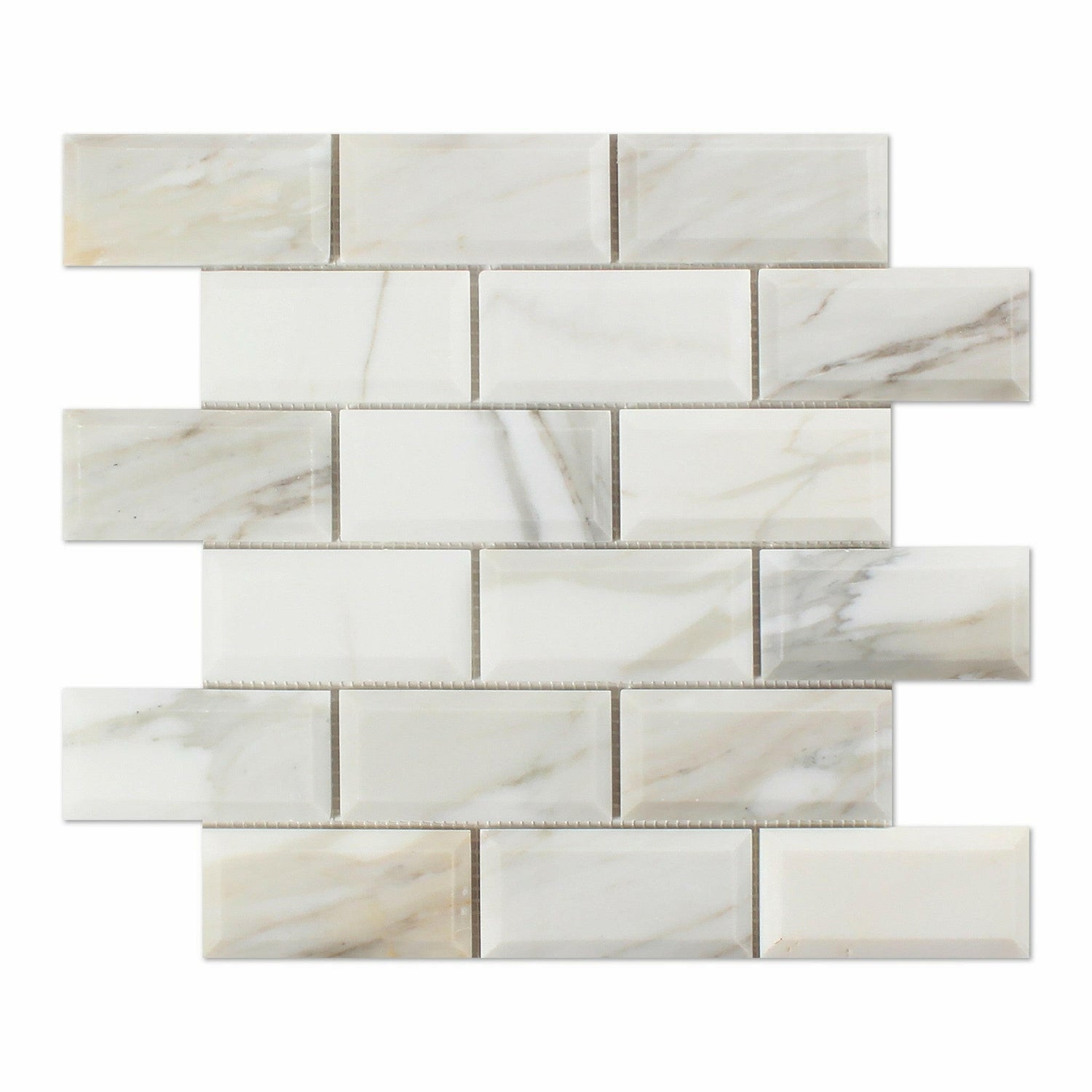 2 X 4 Calacatta Gold Marble Polished & Beveled Brick Mosaic Tile-Marble Mosaic-American Tile Depot