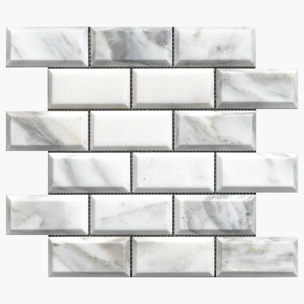 2 X 4 Calacatta Oliva Marble Honed & Beveled Brick Mosaic Tile-Marble Mosaic-American Tile Depot