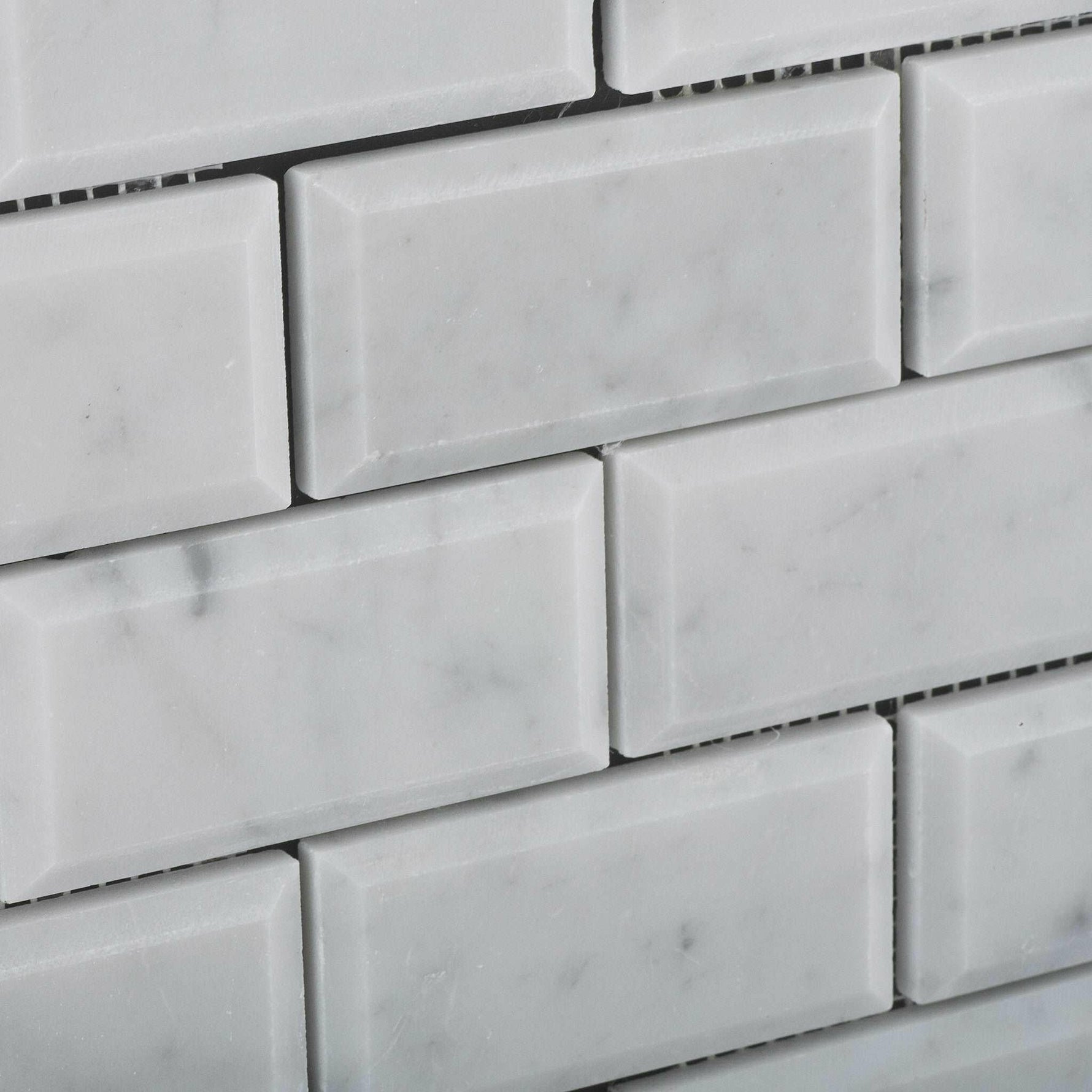 2 X 4 Carrara White Marble Honed & Beveled Brick Mosaic Tile-Marble Mosaic-American Tile Depot