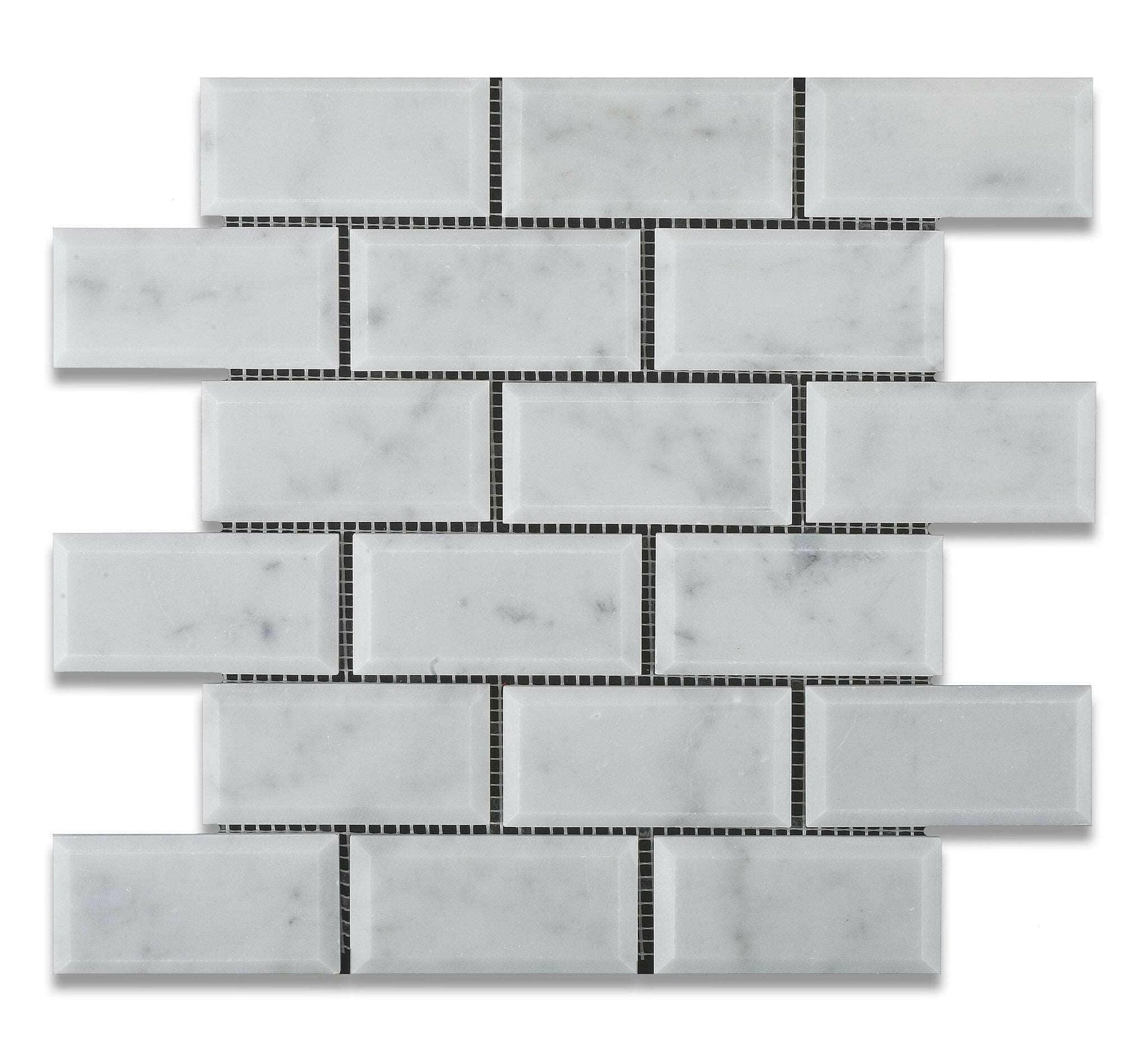 2 X 4 Carrara White Marble Honed & Beveled Brick Mosaic Tile-Marble Mosaic-American Tile Depot