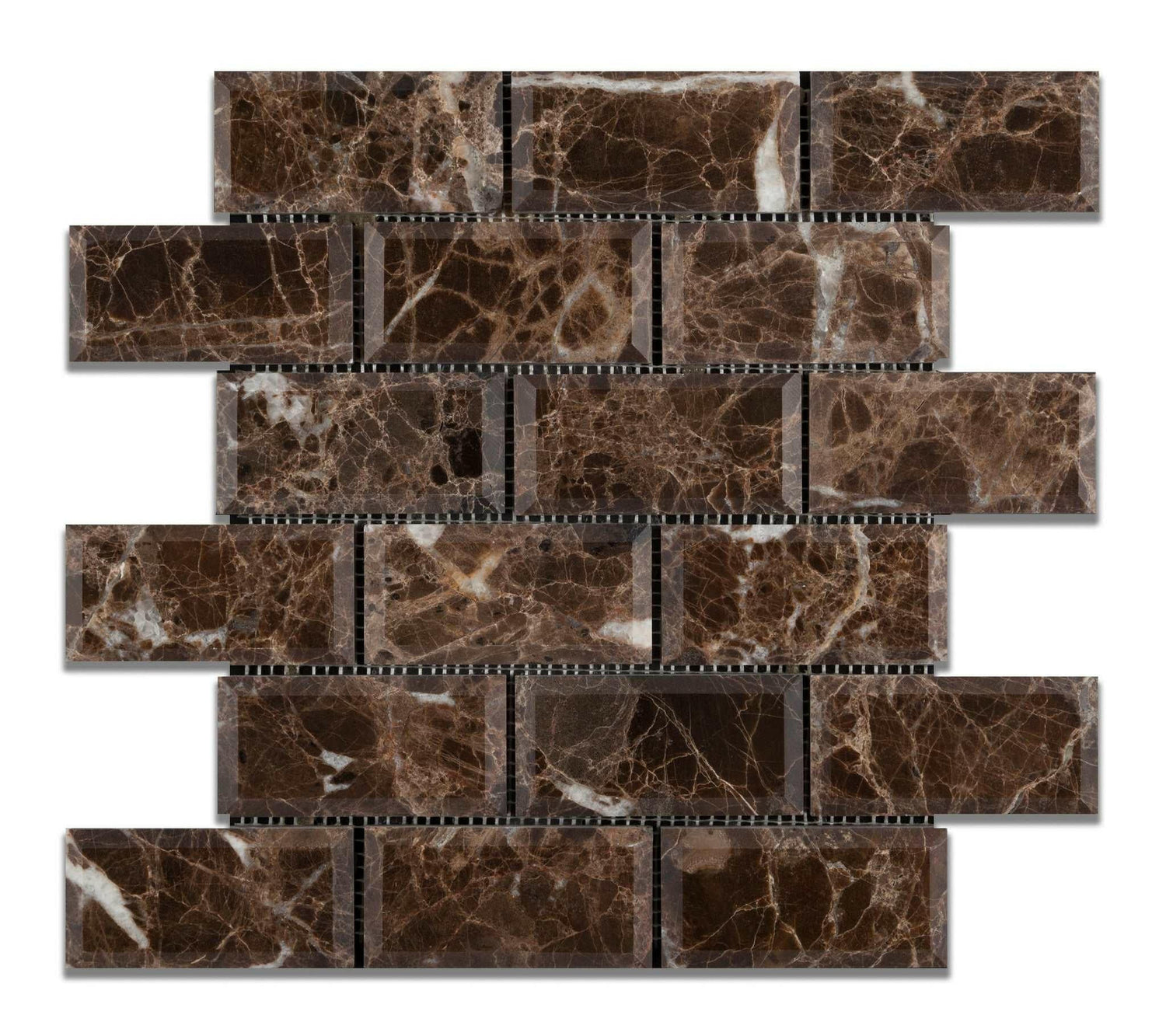 2 X 4 Emperador Dark Marble Polished & Beveled Brick Mosaic Tile-Marble Mosaic-American Tile Depot