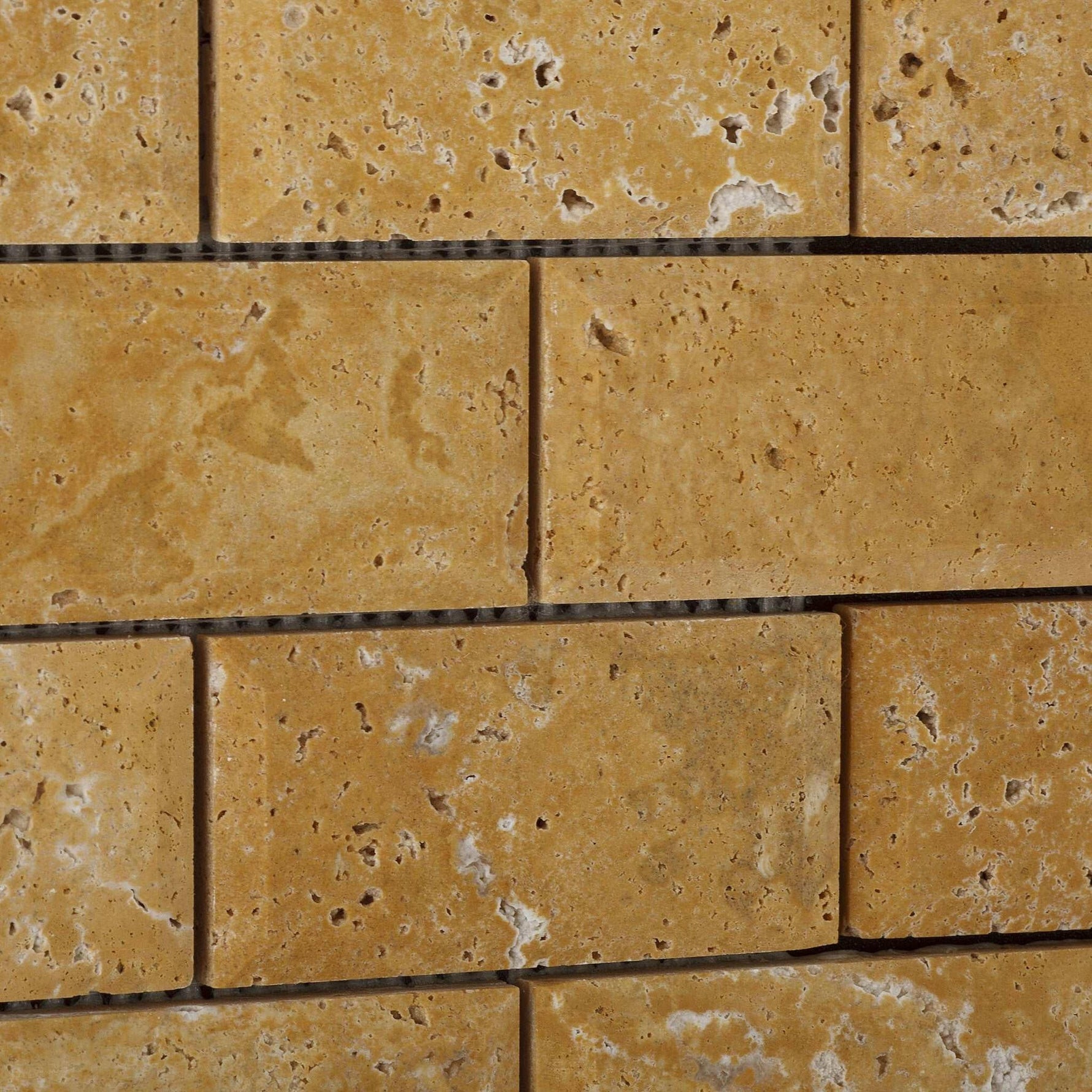 2 X 4 Gold / Yellow Travertine Honed & Beveled Brick Mosaic-Travertine Mosaic-American Tile Depot