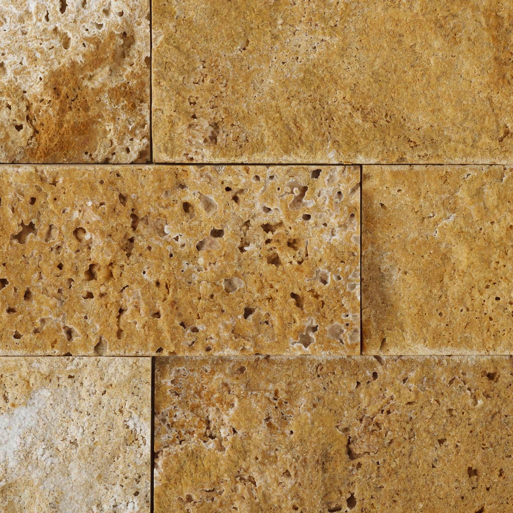 2 X 4 Gold / Yellow Travertine Split-Faced Brick Mosaic Tile-Travertine Mosaic-American Tile Depot