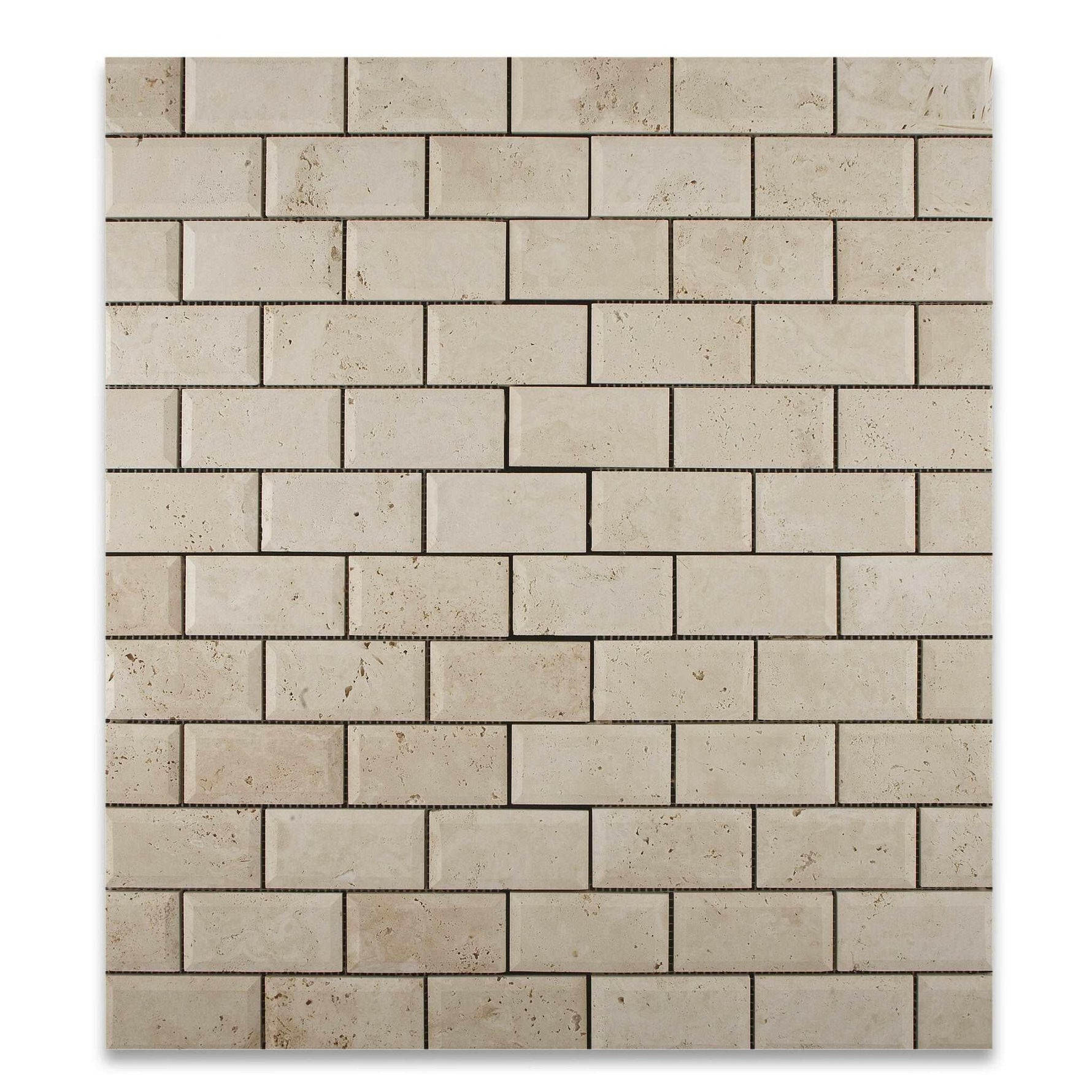 2 X 4 Ivory Travertine Honed & Beveled Brick Mosaic-Travertine Mosaic-American Tile Depot