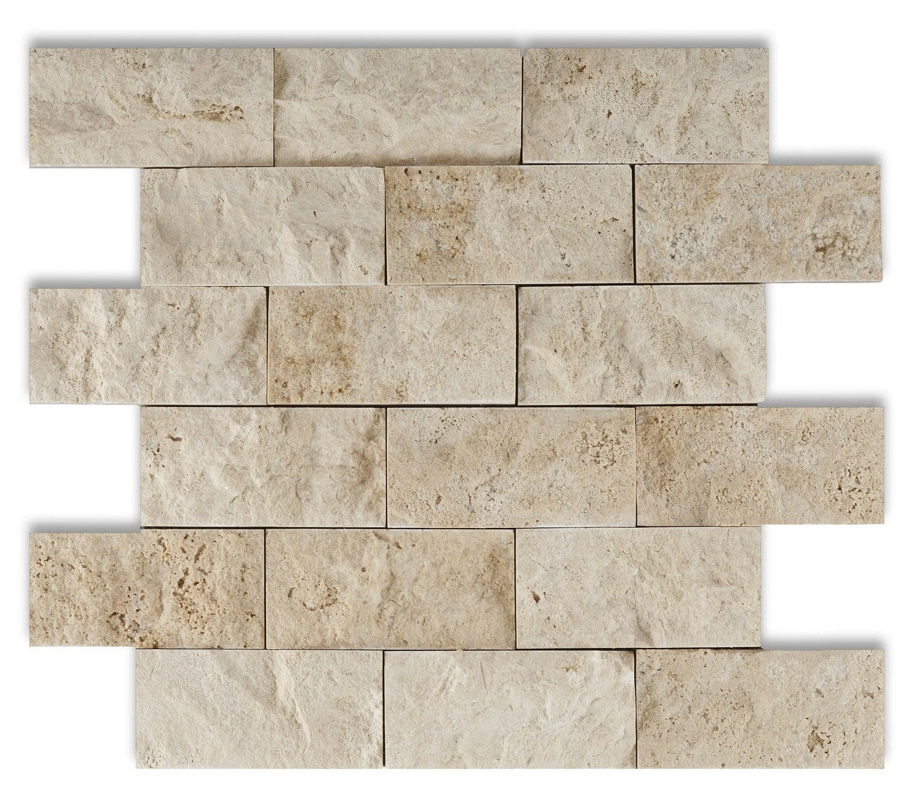 2 X 4 Ivory Travertine Split-Faced Brick Mosaic Tile-Marble Mosaic-American Tile Depot