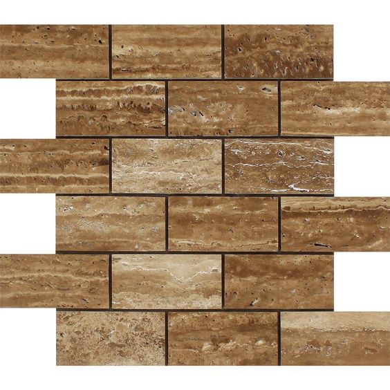 2 X 4 Noce Exotic Travertine (Vein-Cut) Brushed & Unfilled Brick Mosaic Tile-Travertine Mosaic-American Tile Depot