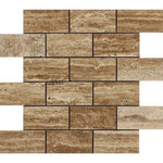 2 X 4 Noce Exotic Travertine (Vein-Cut) Polished & Unfilled Brick Mosaic Tile-Travertine Mosaic-American Tile Depot