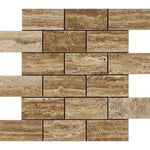 2 X 4 Noce Exotic Travertine (Vein-Cut) Polished & Unfilled Brick Mosaic Tile-Travertine Mosaic-American Tile Depot