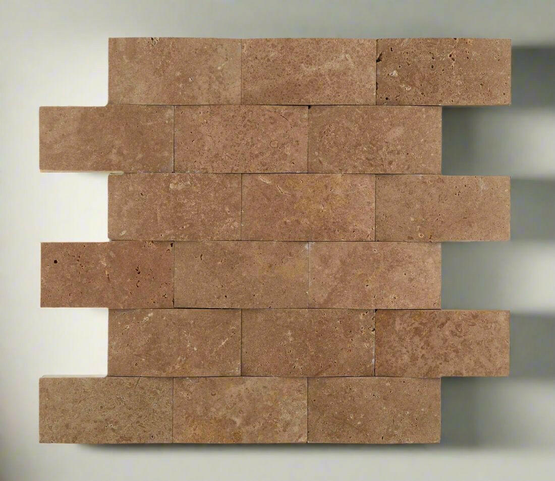 2 X 4 Noce Travertine CNC Arched 3-D Brick Mosaic Tile-Travertine Mosaic-American Tile Depot