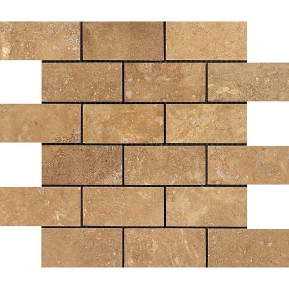 2 X 4 Noce Travertine Filled & Honed Brick Mosaic Tile-Travertine Mosaic-American Tile Depot