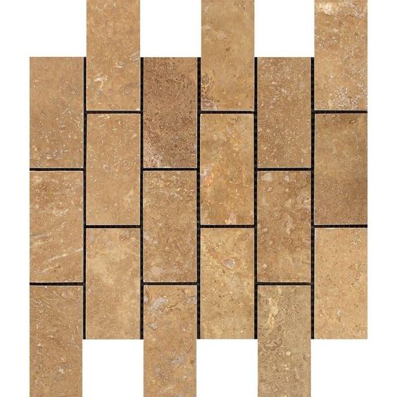 2 X 4 Noce Travertine Filled & Honed Brick Mosaic Tile-Travertine Mosaic-American Tile Depot