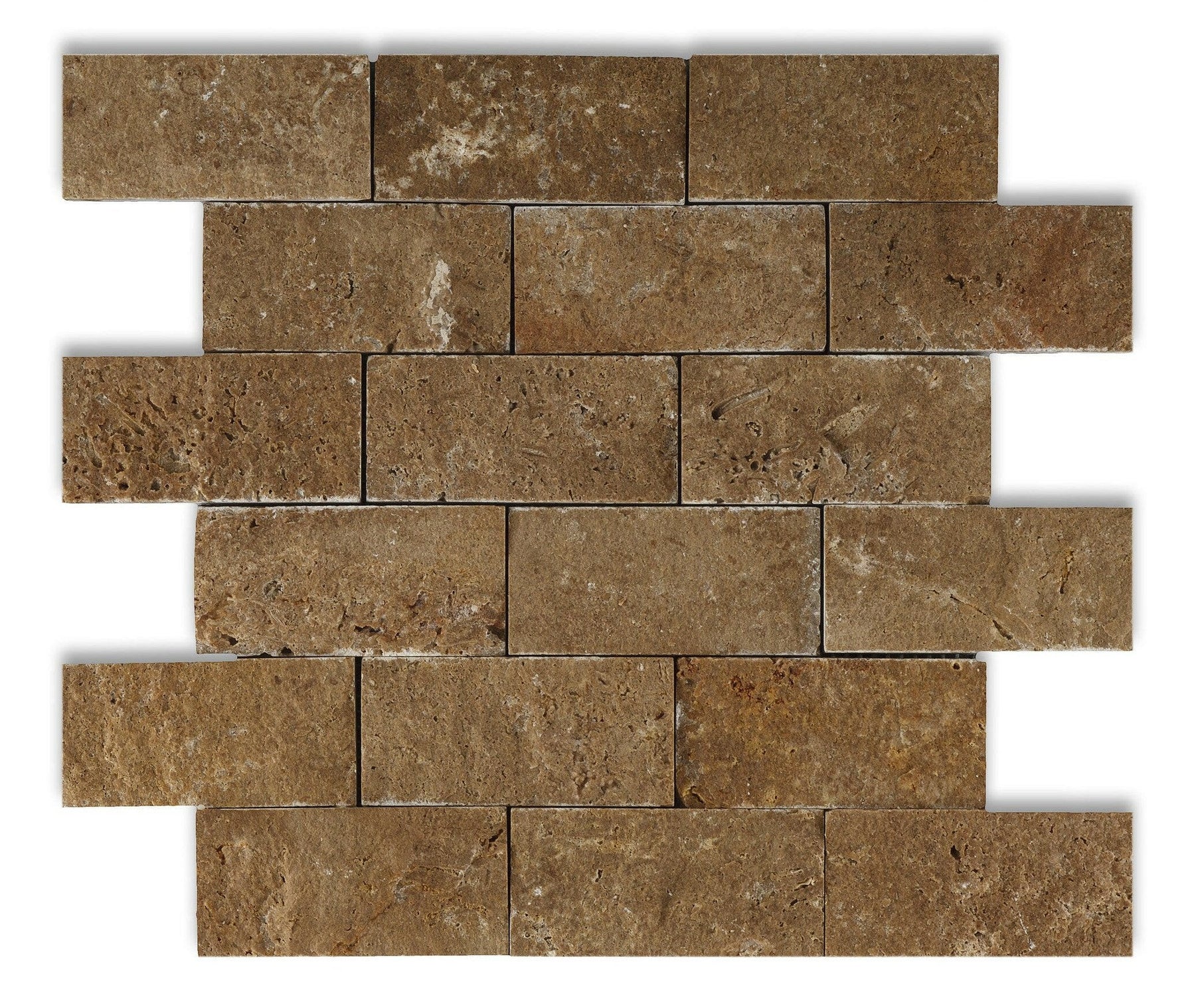 2 X 4 Noce Travertine Split-Faced Brick Mosaic Tile-Marble Mosaic-American Tile Depot