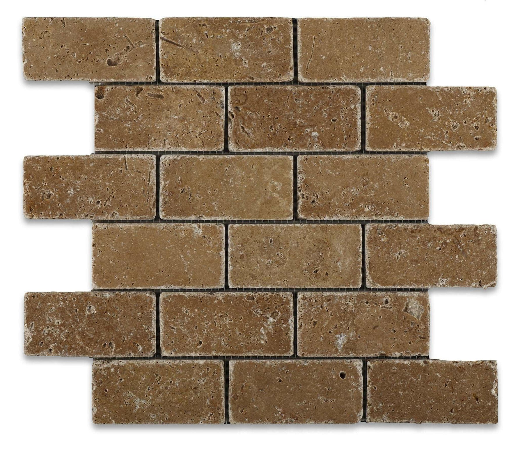 2 X 4 Noce Travertine Tumbled Brick Mosaic Tile-Travertine Mosaic-American Tile Depot