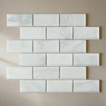 2 X 4 Oriental White / Asian Statuary Marble Honed & Beveled Brick Mosaic Tile-Marble Mosaic-American Tile Depot