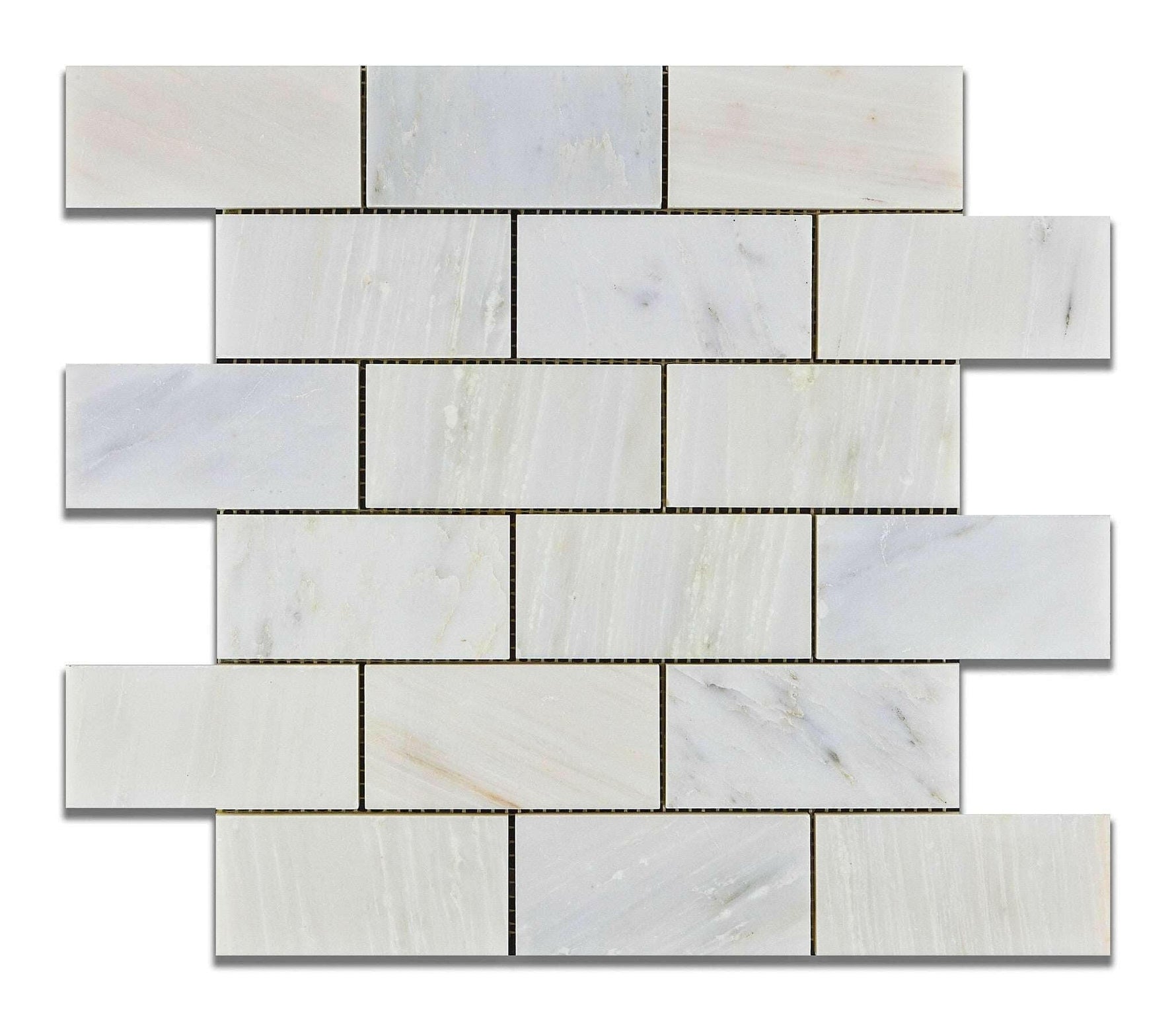 2 X 4 Oriental White / Asian Statuary Marble Honed Brick Mosaic Tile-Marble Mosaic-American Tile Depot