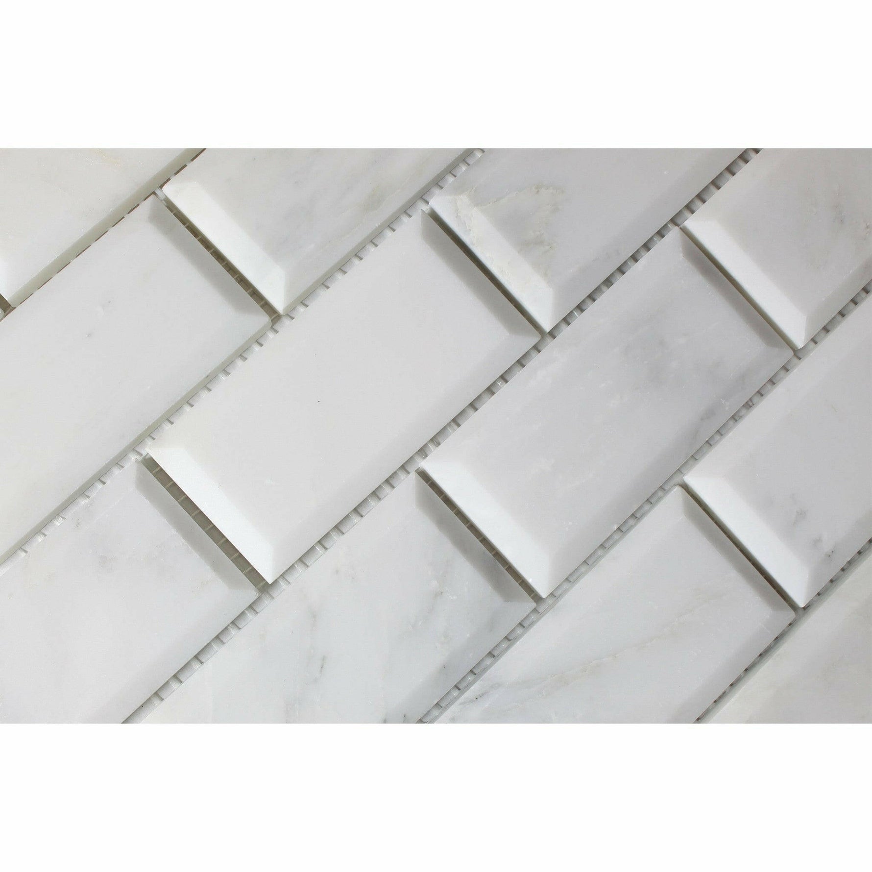 2 X 4 Oriental White / Asian Statuary Marble Polished & Beveled Brick Mosaic Tile-Marble Mosaic-American Tile Depot