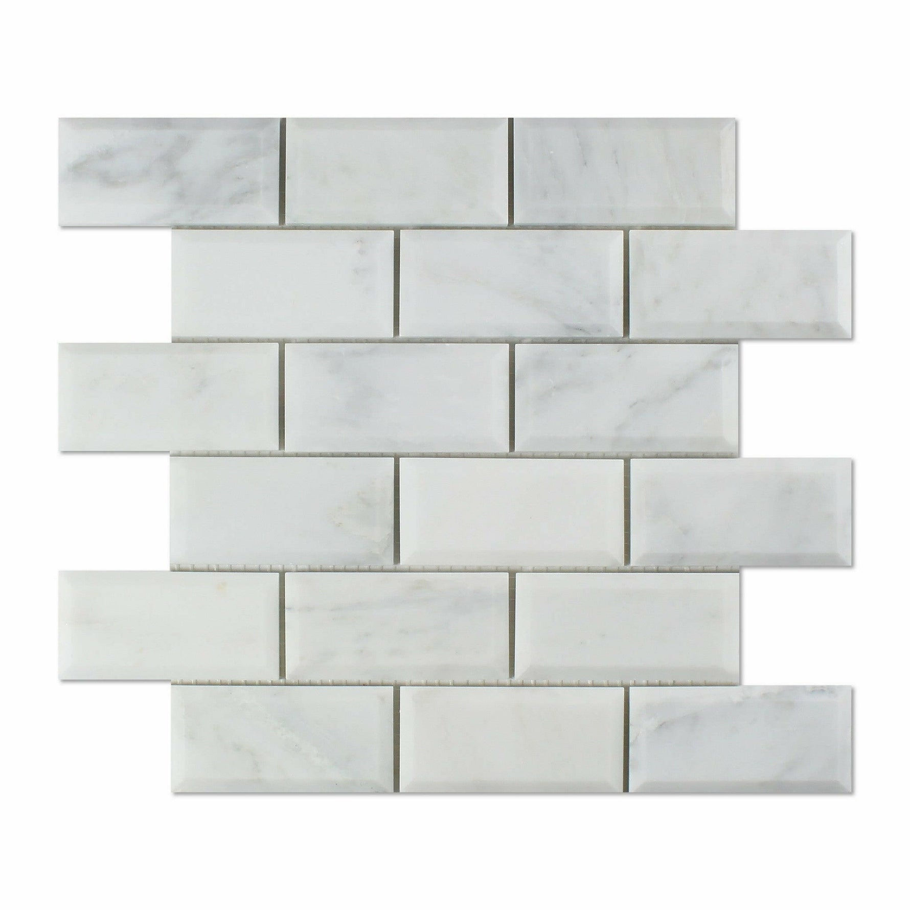 2 X 4 Oriental White / Asian Statuary Marble Polished & Beveled Brick Mosaic Tile-Marble Mosaic-American Tile Depot