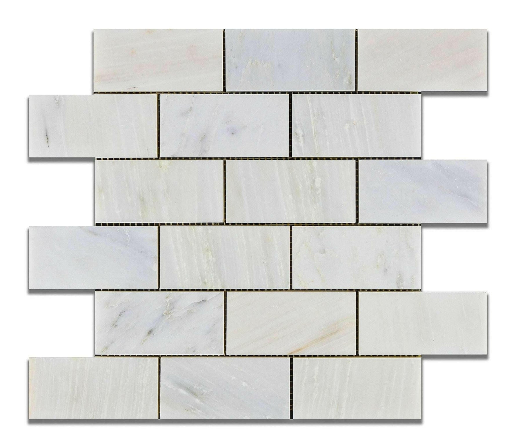 2 X 4 Oriental White / Asian Statuary Marble Polished Brick Mosaic Tile-Marble Mosaic-American Tile Depot