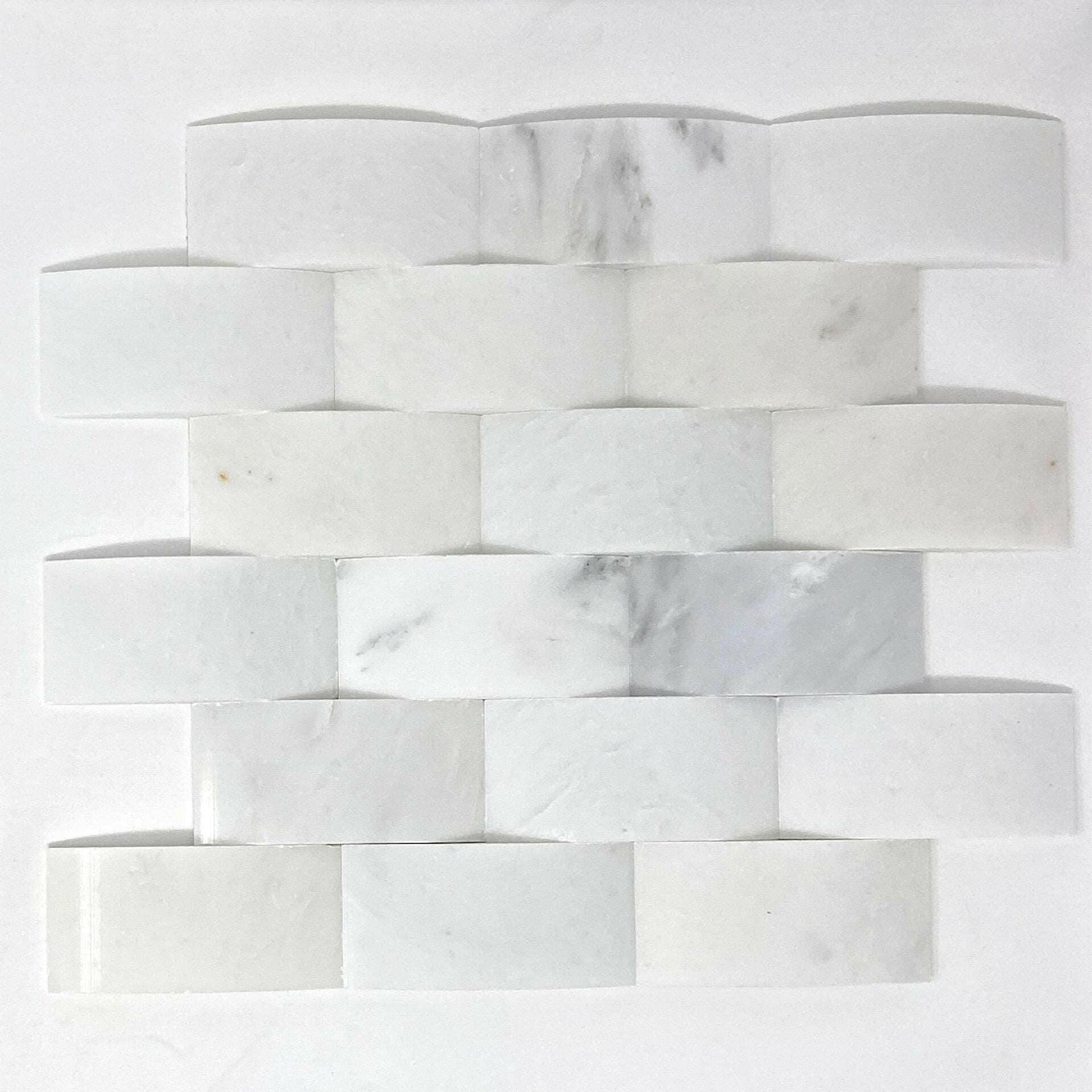 2 X 4 Oriental White / Asian Statuary Marble Round-Faced (CNC-Arched / Wavy) Honed Brick Mosaic Tile-Marble Mosaic-American Tile Depot