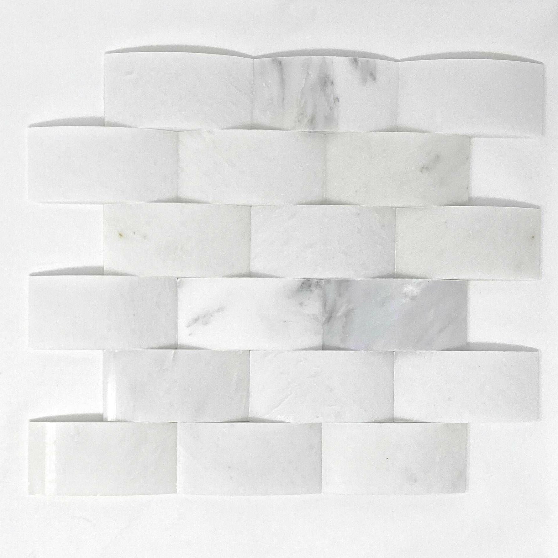 2 X 4 Oriental White / Asian Statuary Marble Round-Faced (CNC-Arched / Wavy) Polished Brick Mosaic Tile-Marble Mosaic-American Tile Depot