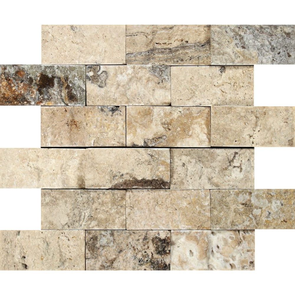 2 X 4 Philadelphia Travertine Split-Faced Brick Mosaic Tile-Travertine Mosaic-American Tile Depot