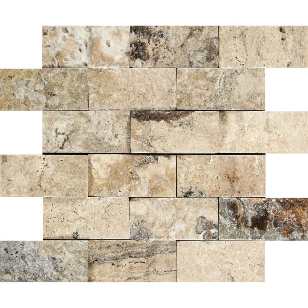 2 X 4 Philadelphia Travertine Split-Faced Brick Mosaic Tile-Travertine Mosaic-American Tile Depot