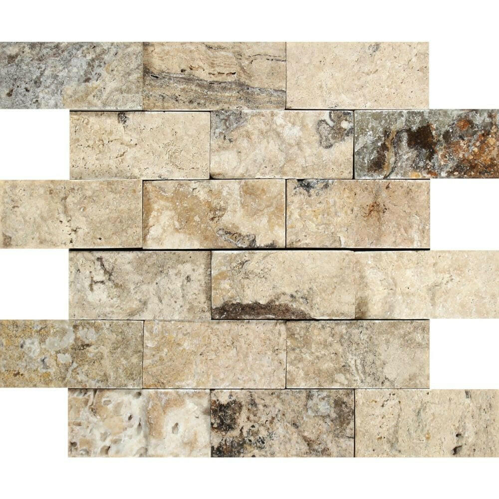 2 X 4 Philadelphia Travertine Split-Faced Brick Mosaic Tile-Travertine Mosaic-American Tile Depot