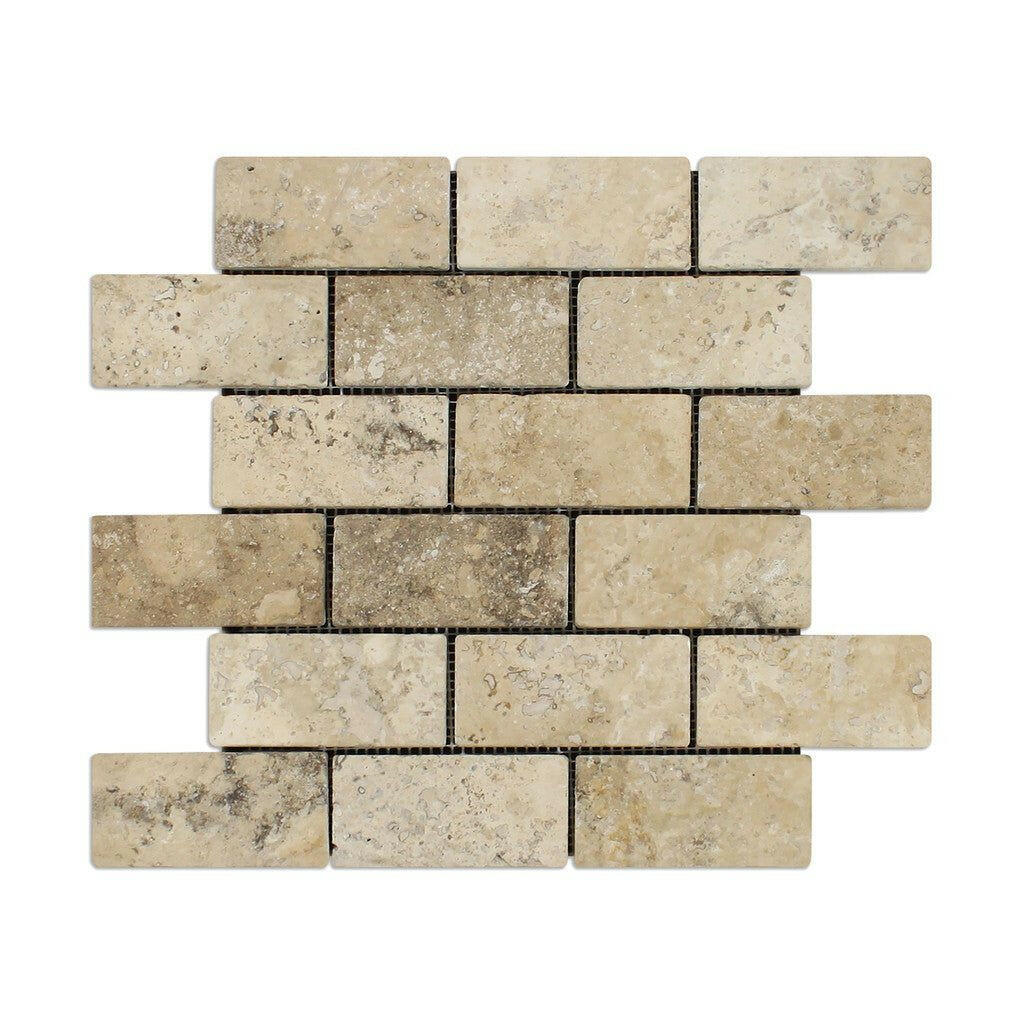 2 X 4 Philadelphia Travertine Tumbled Brick Mosaic Tile-Travertine Mosaic-American Tile Depot