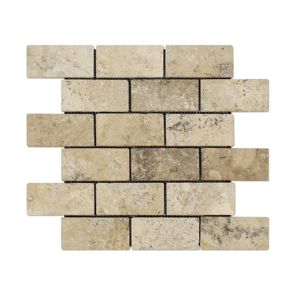 2 X 4 Philadelphia Travertine Tumbled Brick Mosaic Tile-Travertine Mosaic-American Tile Depot