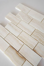 2 X 4 Premium White Onyx VEIN-CUT Polished Brick Mosaic Tile-Onyx Mosaic-American Tile Depot