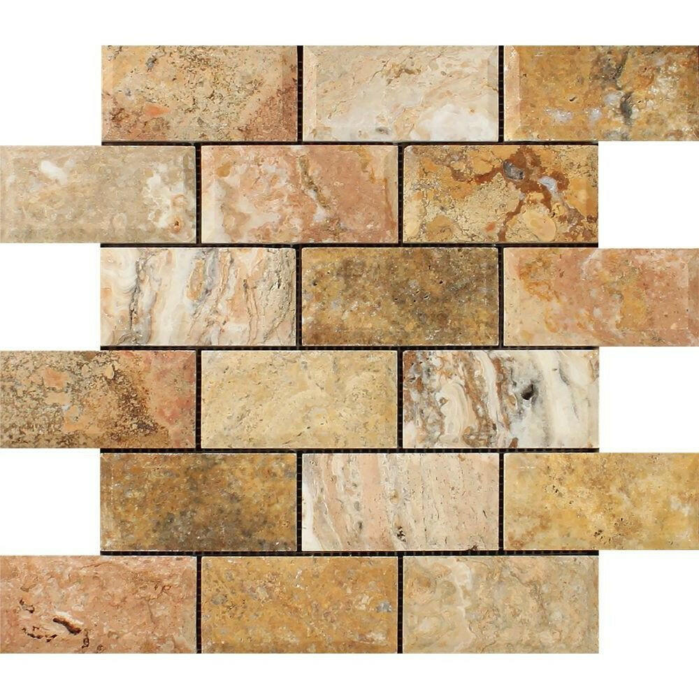 2 X 4 Scabos Travertine Honed & Beveled Brick Mosaic-Travertine Mosaic-American Tile Depot