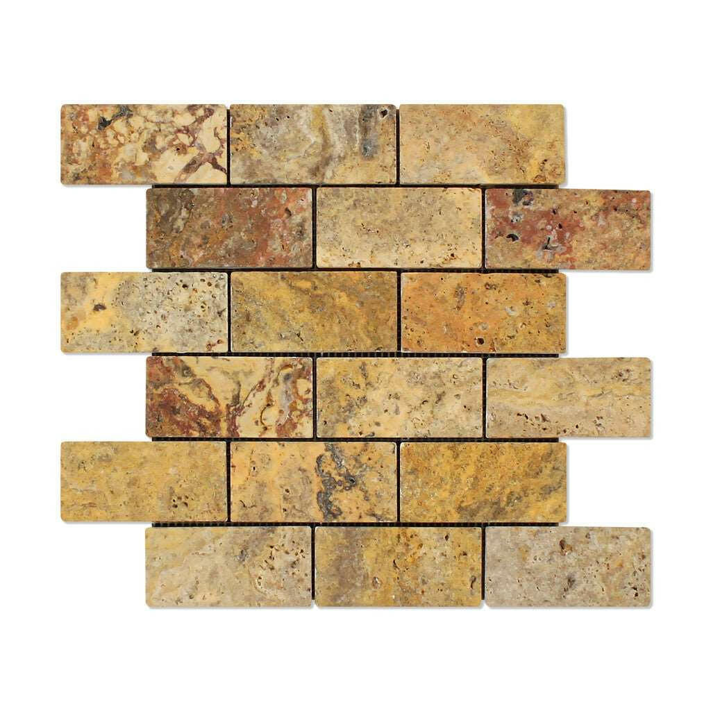 2 X 4 Scabos Travertine Tumbled Brick Mosaic Tile-Travertine Mosaic-American Tile Depot