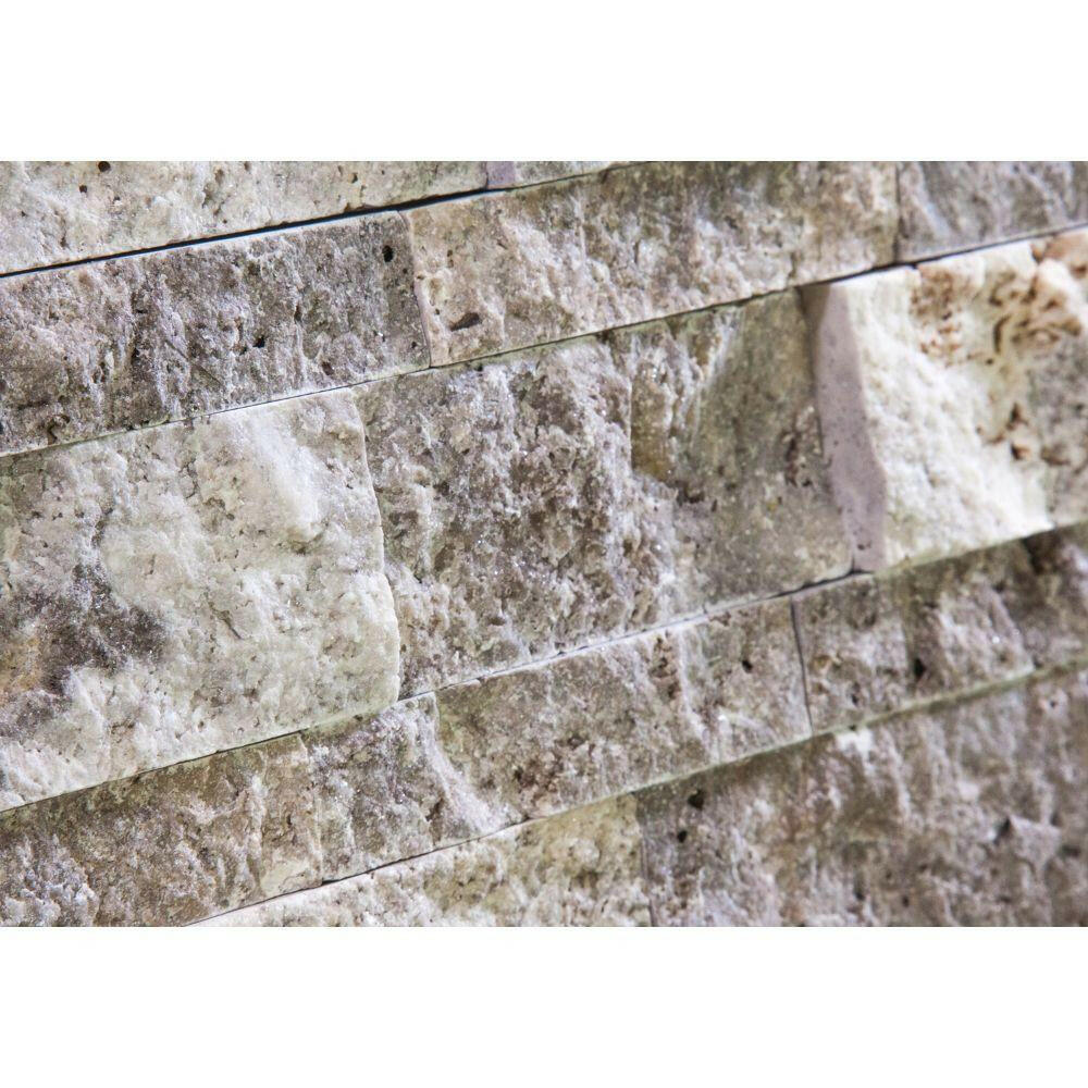 2 X 4 Silver Travertine Split-Faced Brick Mosaic Tile-Travertine Mosaic-American Tile Depot