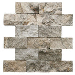 2 X 4 Silver Travertine Split-Faced Brick Mosaic Tile-Travertine Mosaic-American Tile Depot