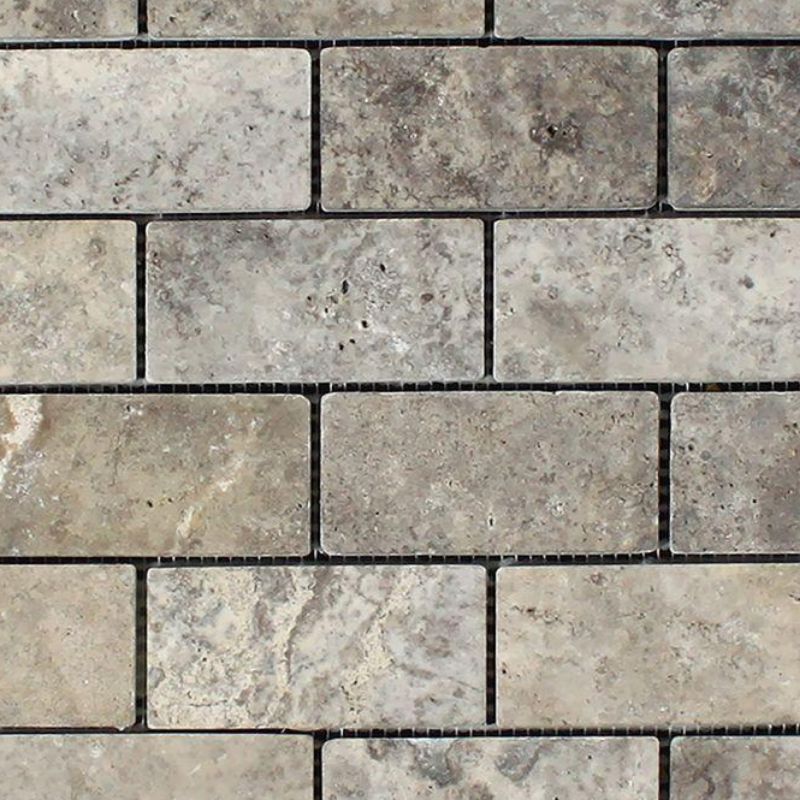 2 X 4 Silver Travertine Tumbled Mosaic Tile-Travertine Mosaic-American Tile Depot