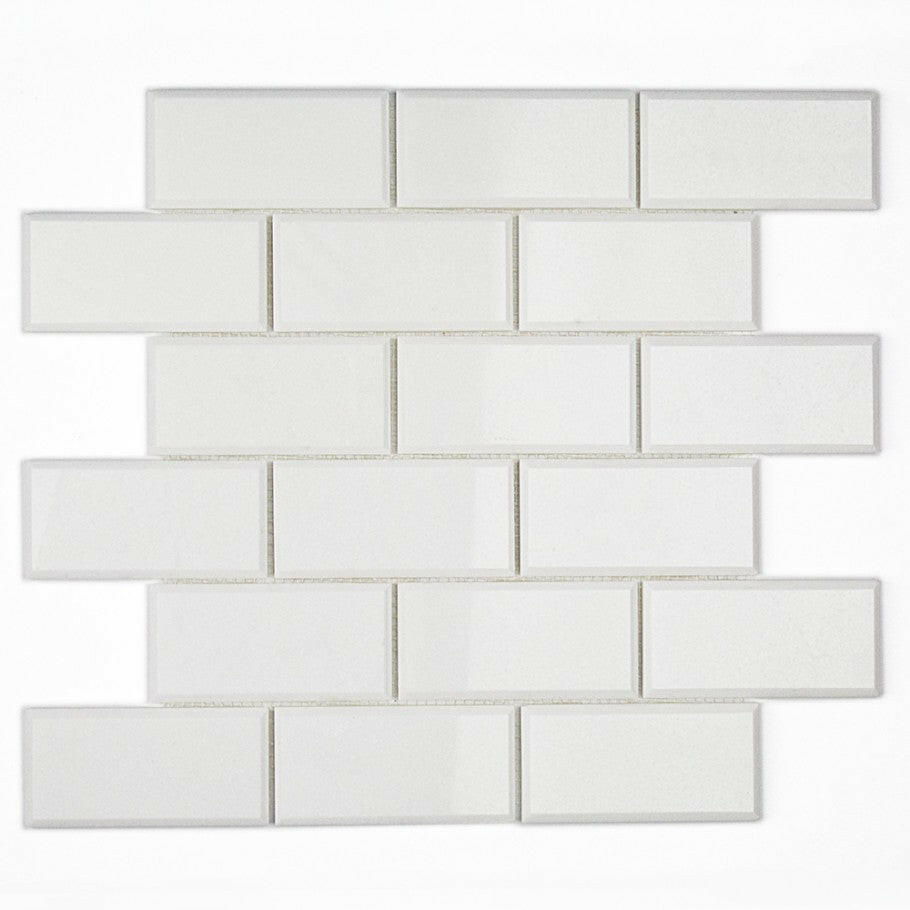 2 X 4 Thassos White Marble Polished & Beveled Brick Mosaic Tile-Marble Mosaic-American Tile Depot