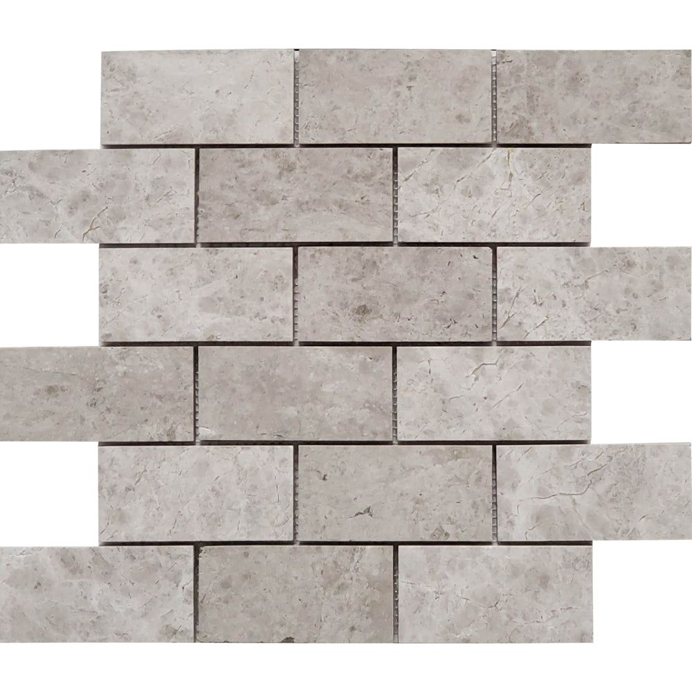 2 X 4 Tundra Gray (Atlantic Gray) Marble Honed Brick Mosaic Tile-Marble Mosaic-American Tile Depot