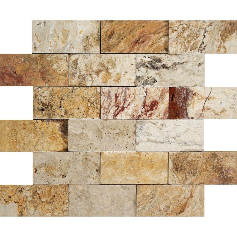 2 X 4 Valencia Travertine Split-Faced Brick Mosaic Tile-Travertine Mosaic-American Tile Depot