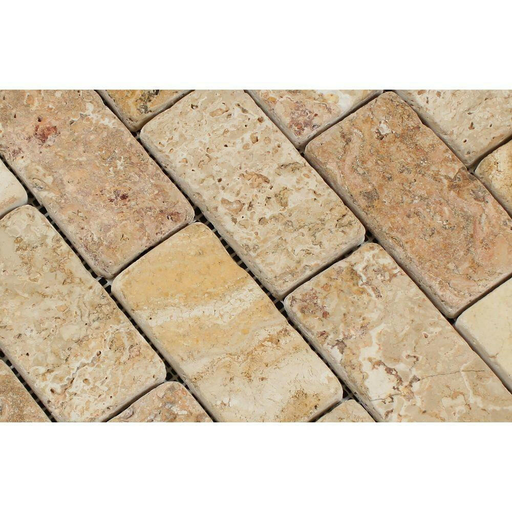 2 X 4 Valencia Travertine Tumbled Mosaic Tile-Travertine Mosaic-American Tile Depot