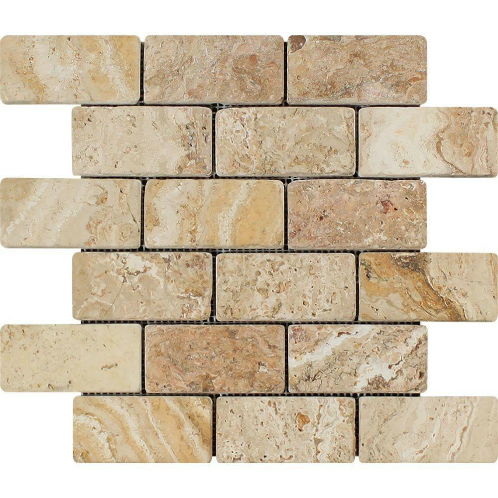 2 X 4 Valencia Travertine Tumbled Mosaic Tile-Travertine Mosaic-American Tile Depot