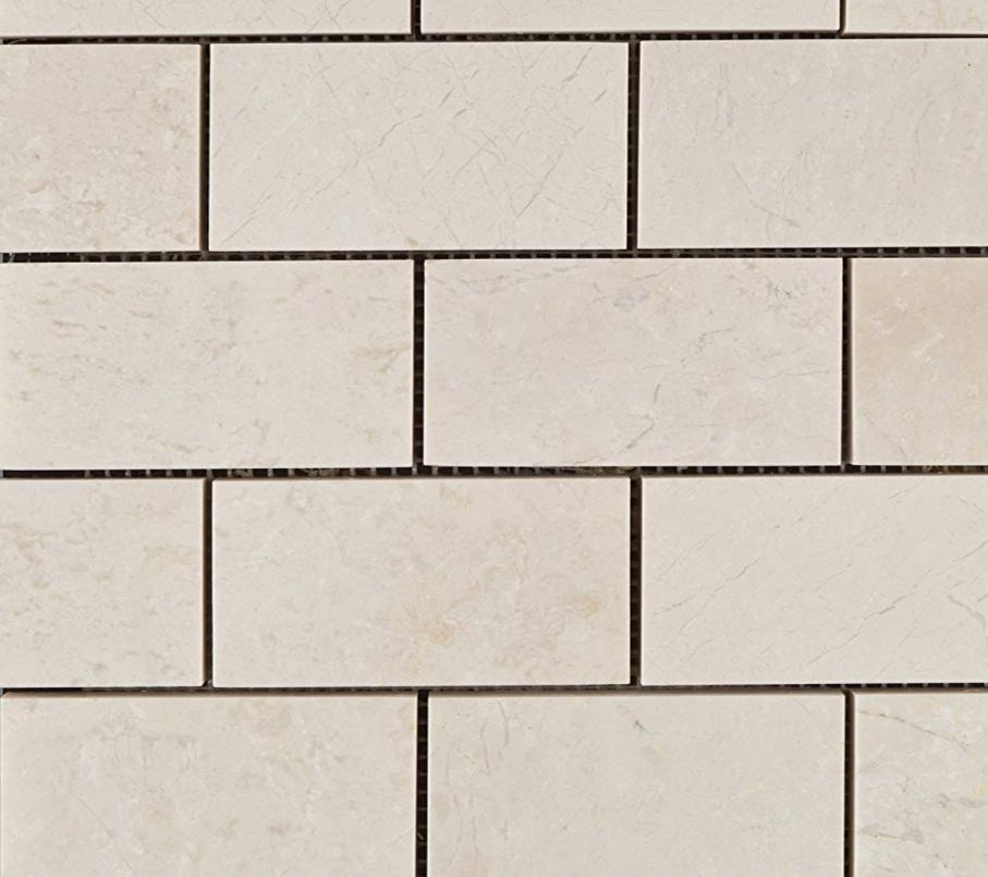 2 X 4 White Pearl / Botticino Marble Polished Brick Mosaic Tile-Marble Mosaic-American Tile Depot