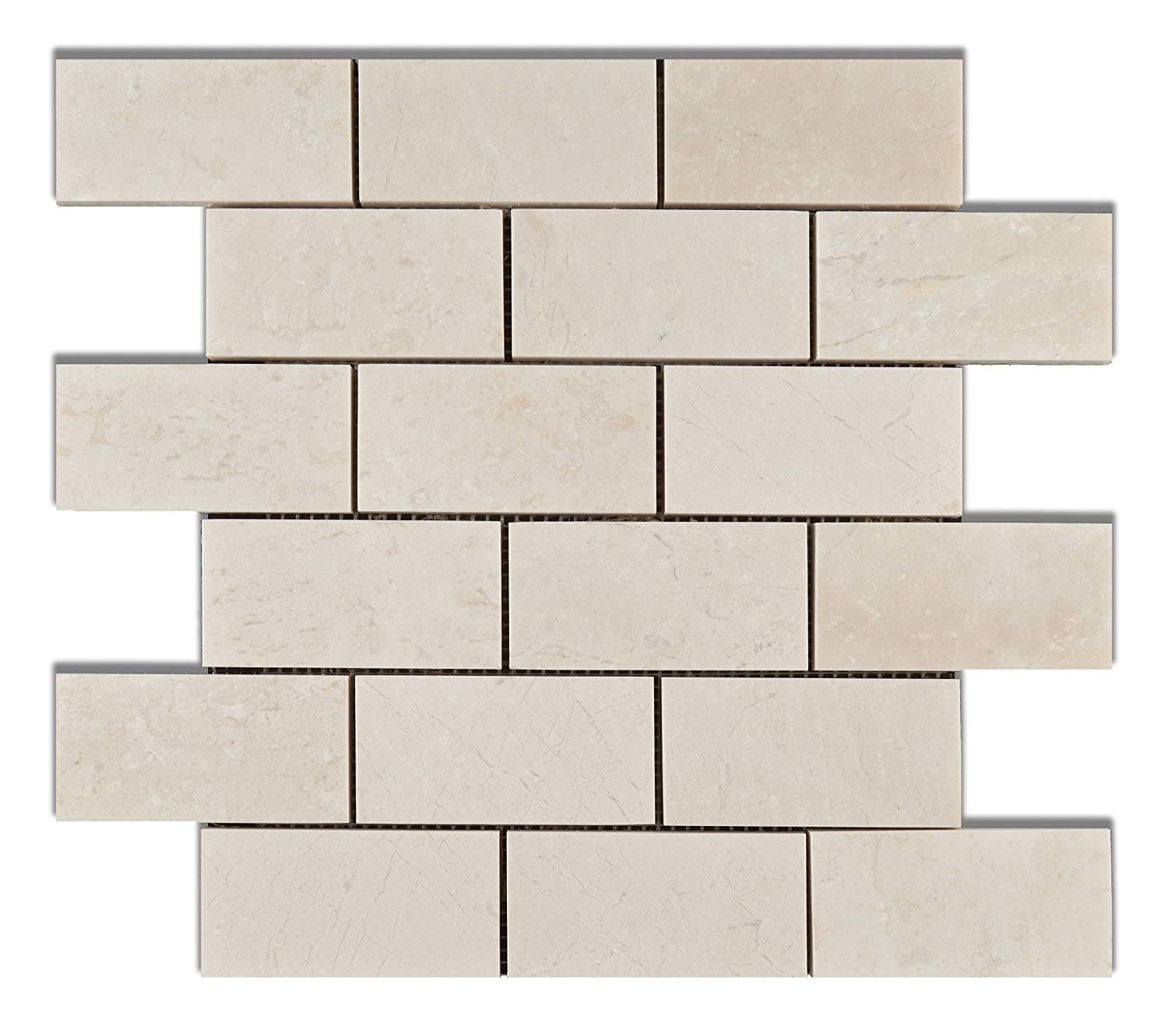 2 X 4 White Pearl / Botticino Marble Polished Brick Mosaic Tile-Marble Mosaic-American Tile Depot