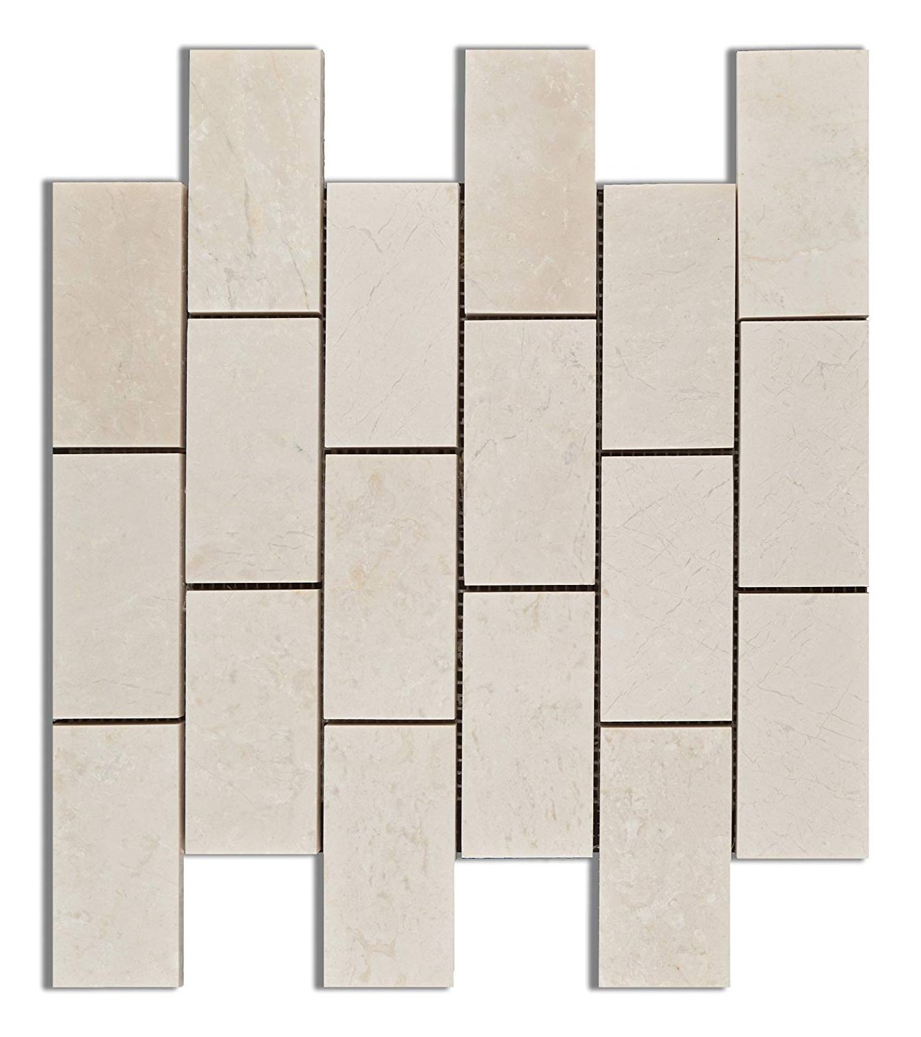 2 X 4 White Pearl / Botticino Marble Polished Brick Mosaic Tile-Marble Mosaic-American Tile Depot