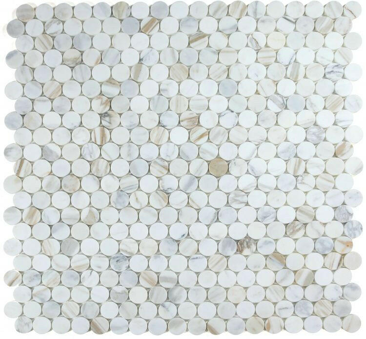 2 x 2 Curvus Large Calacatta Honed Circular Marble Mosaic Tile-Marble Mosaic-American Tile Depot