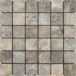 2 X 2 Silver Travertine Tumbled Mosaic Tile-Travertine Mosaic-American Tile Depot