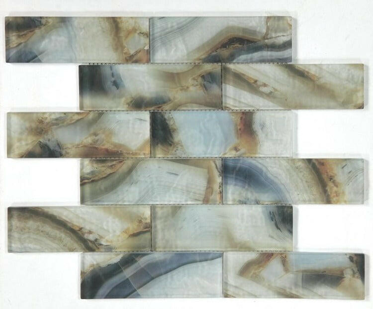 2 x 6 Aesthetic Onyx Mauna Subway Brick Glass Mosaic Wall Tile-Glass Mosaic-American Tile Depot