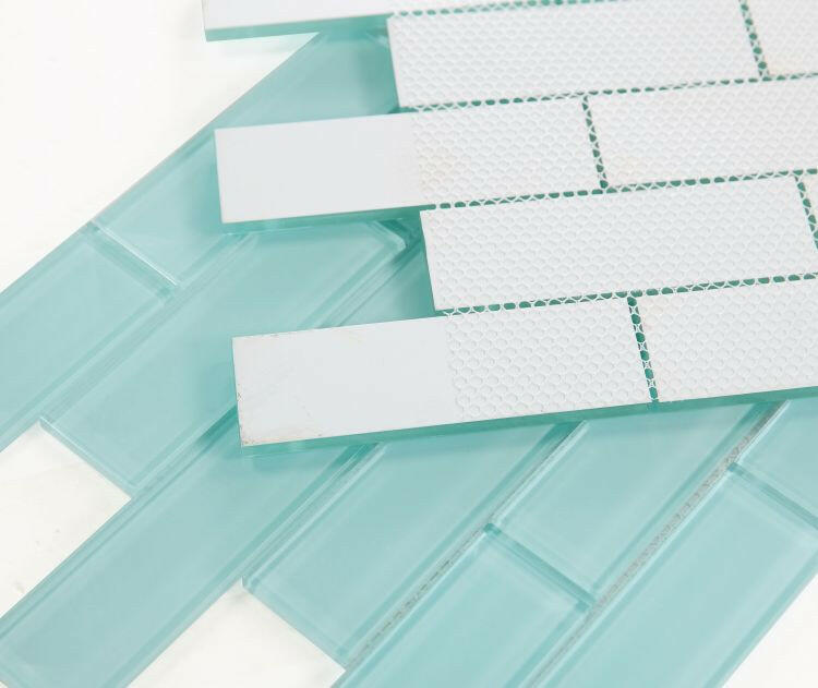 2 x 6 Oceanhouse Mint Glossy Subway Glass Mosaic Tile-Glass Mosaic-American Tile Depot